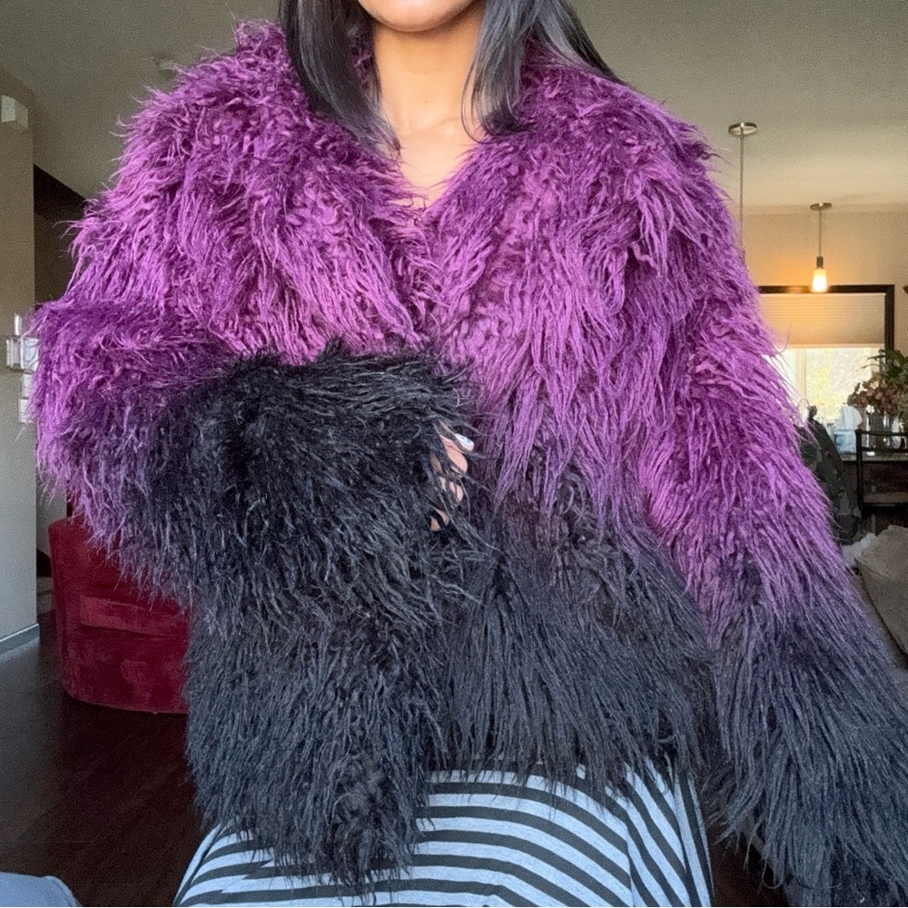 Dolls Kill Purple and Black Faux Fur Jacket